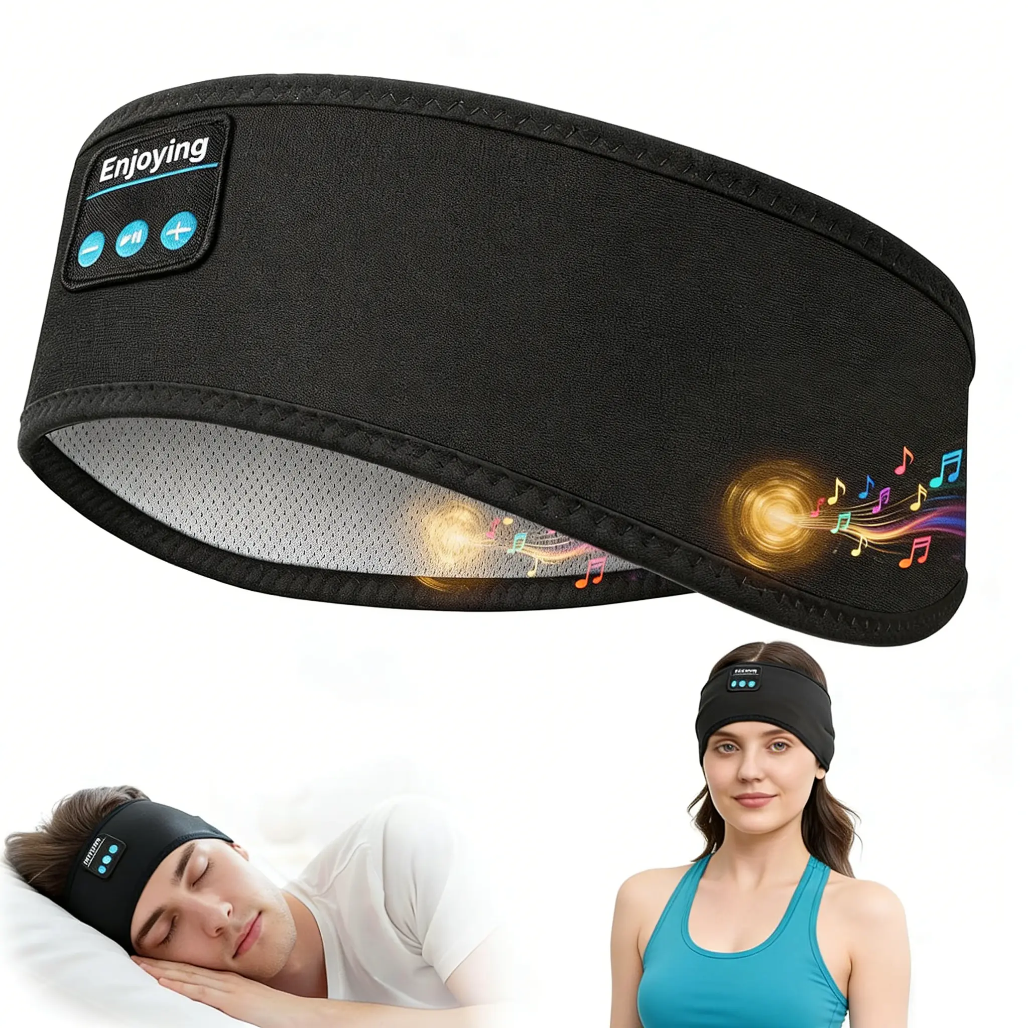 Sleep Headphones Wireless, Bluetooth Sports Headband Headphones with Ultra-Thin HD Stereo Speakers Perfect for Sleeping,Workout,Jogging,Yoga,Insomnia, Air Travel, Meditation (Black)