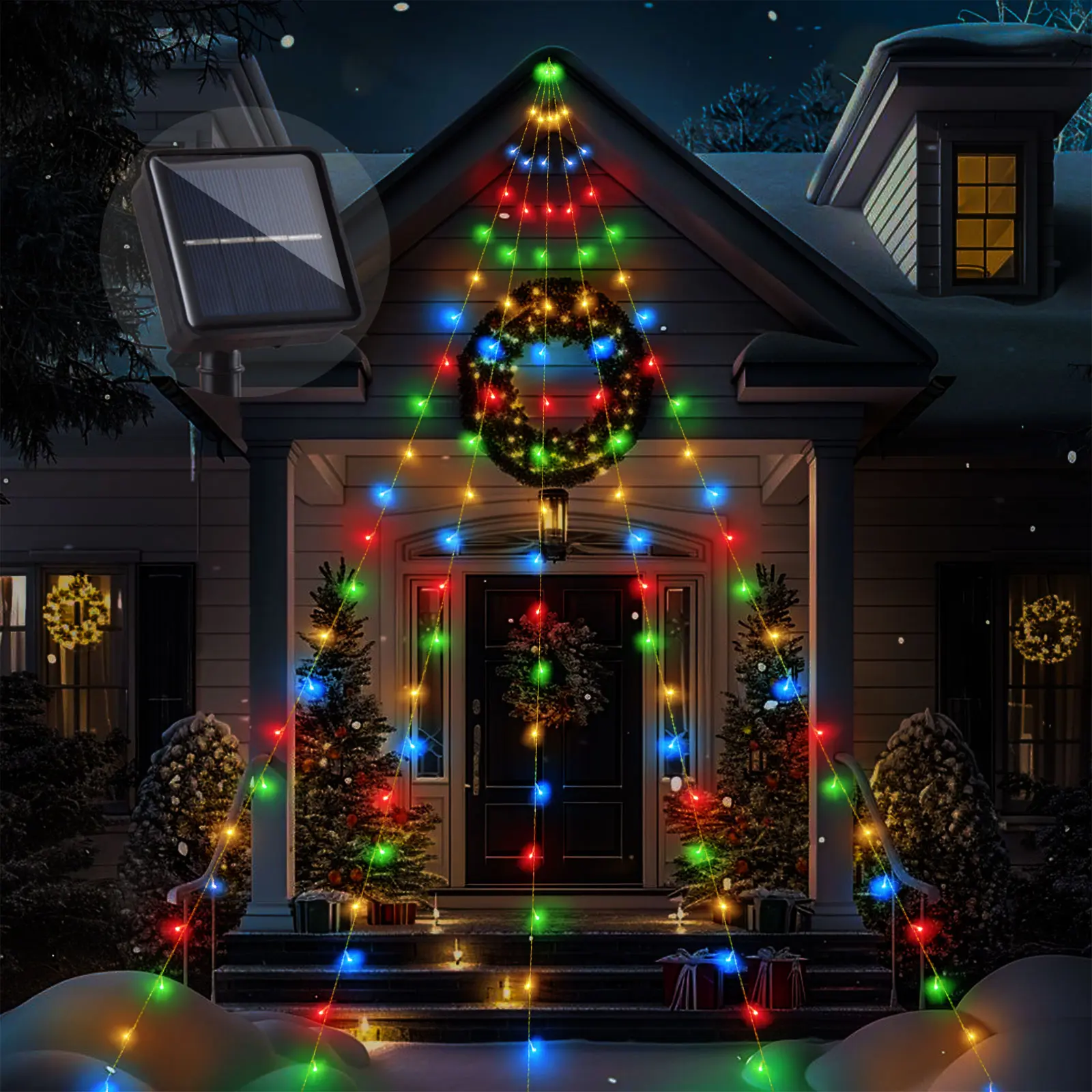 Christmas Solar Decorations Waterfall Lights Outdoor, 16.4FT Waterfall Tree Lights with 8 Modes String Lights Solar Powered for Indoor Outdoor Yard Patio Home Holiday Party Christmas Decor