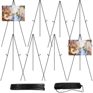 Portable Easel Stand for Signs and Paintings, Tripod Artist Easel with Carry Bags, Floor Display Stand for Weddings and Events, Black Metal