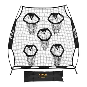 VEVOR 6 x 6 ft Football Trainer Throwing Net, Training Throwing Target Practice Net with 5 Target Pockets, Knotless Net Includes Straps and Portable Carry Case, Improve QB Throwing Accuracy, Black