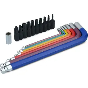 20- Rainbow Ball End Hex Key Set, 9 count Color-Coded Allen Wrenches 1.5-10mm & 10 count S2 Manganese Phosphate Bits (T8-T40, PH1-PH2) with Adapter, Bit Holder & Storage Case, CR-V Steel