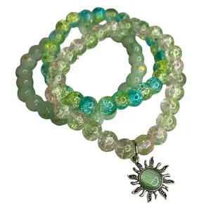 Green tint crackle glass beaded bracelets | 3 bracelets set | green jewelry | gifts for green lovers |
