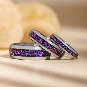 Matching Silver Tungsten Rings with Purple Lab Alexandrite - 4MM, 6MM, 8MM