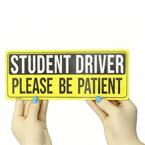 Student Driver Magnet for Car, Reflective Student Driver Please Be Patient Magnetic Signs, High Visibility Yellow Safety Bumper Magnets for New Drivers, Removable and Waterproof
