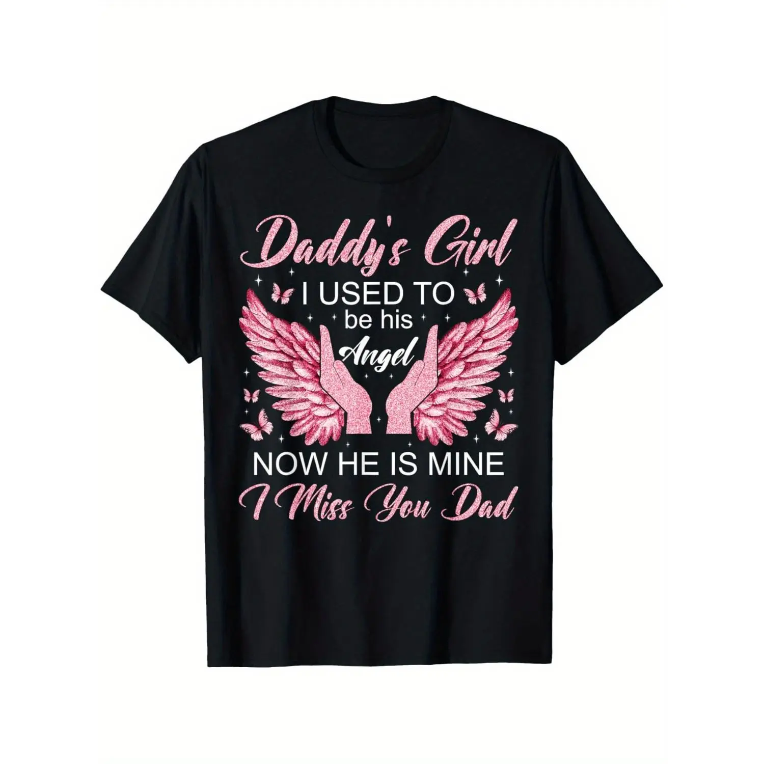Women's Casual Round Neck Short-Sleeve Cotton Top - Angel Painting Graphic Remembrance T-Shirt, Gentle Breathable Fabric, Memorial Gift for Loss of Father