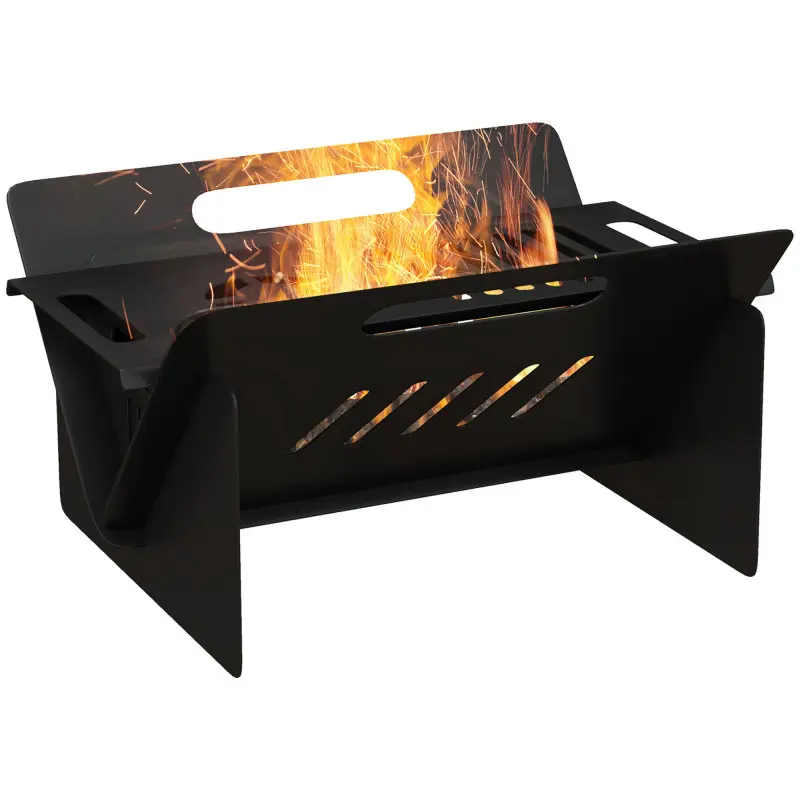 Outsunny 3-In-1 Portable Fire Pit, Stove, Coffee Table, Wood Burning Firepit with Carrying Bag and Quick Assembly for Camping, Bonfire, Picnic, Backyard, Patio, Black Heavy Duty Outdoor Propane Stove