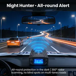 Universal Vehicle Radar Detector, 16 Band V7 Model with 360° Laser Coverage and Voice Notification, Sleek Black Exterior, Comes with Suction Bracket and 12V Power Adapter, Easy to Operate for All Driving Scenarios