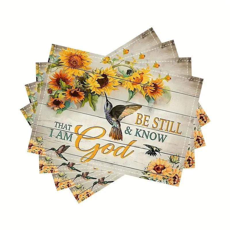 4pc Spring Floral Series Placemat Set, Sunflower Print Dining Table Mats, Insulated Plate Coasters, Restaurant Decorative Tableware