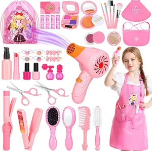 Easter Gift Hair Salon Toys for Girls, 39 Pcs Pretend Play Makeup Toys Set, Beauty Play Hair Styling Kit with Blow Dryer, Barber Apron and Scissors Accessories Girls Toys for 3-9 Year Old