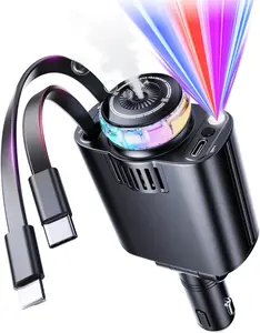 Retractable Car Charger with Starlight and Aromatherapy, 5 in 1 USB C Car Charger Adapter Fast Charging Car Phone Charger Essential Oil Diffuser Car Charger for iPhone 16 15 14 13 12 11 and Android