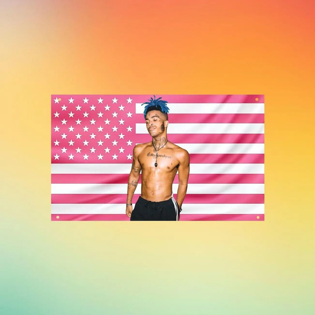 XXXTentacion Pink US Flag Wall Tapestry, Rapper Wall Flag, Hip Hop Bedroom Decor, XXX Fan Gift