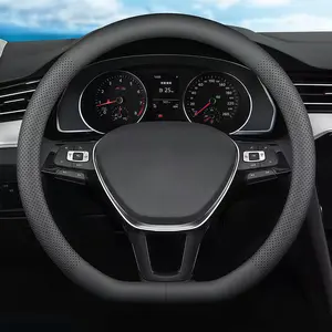 D-Shaped Steering Wheel Cover for Volkswagen VW Atlas Tiguan Jetta ID.4 Passat Taos Golf Beetle Polo GTI Touareg CC SEL SE R-line S Cross Sport Car Accessories, 14.5-15 inch Black