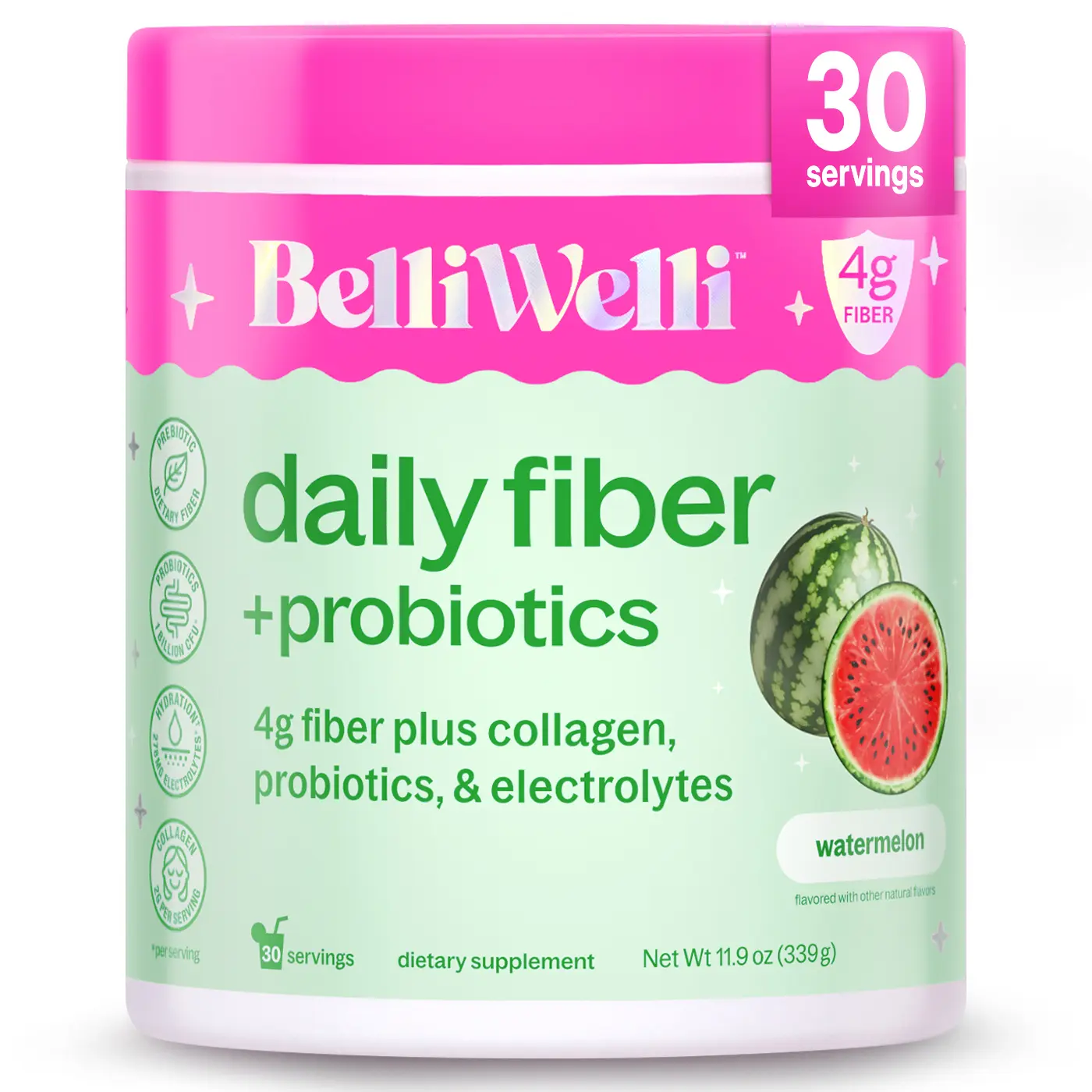 BelliWelli Daily Fiber + Probiotics - Watermelon - 30 Day
