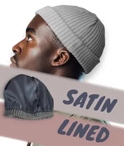 NightLocks Short Satin Lined Beanie for Hair Protection, Moisture control, Reduced Friction Skull cap Fisherman satin  lined