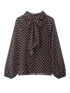 Polka Dot Printed Women Shirt 2026 Spring New Bow Tied Blouse Woman Tops Lady Ruffles Long Sleeve Loose Casual Elegant Blouses Top