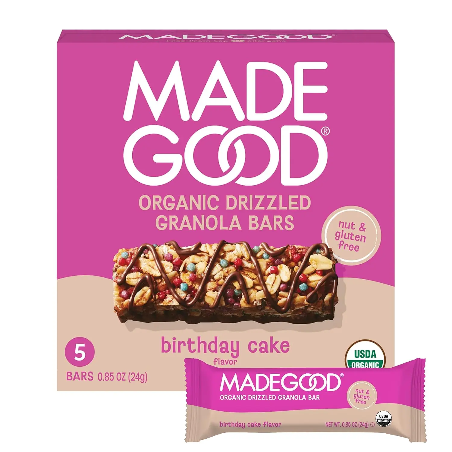 MadeGood Organic Chocolate Drizzled Granola Bars, 5ct, 4.25 OZ