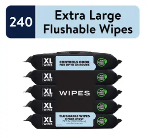 XL Moist Wipes - Fragrance-Free Plus Odor Control, 48 Count, 5 Pack, 7.7 oz (178 g) Each - Toilet