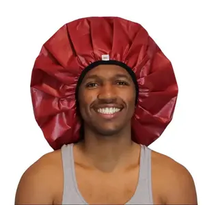 Unisex Red Waterproof Shower Cap for Men and Women - Durable and Practical Design