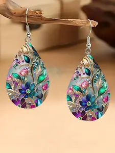 Flower Pattern Waterdrop Shaped Earrings, Dainty Fashionable Jewelry Accessories for Women, Daily Clothing Decor, Trendy All-match & Exquisite Jewelry for Birthday Gift, Bling Stylish Accessory, High Quality Earrings