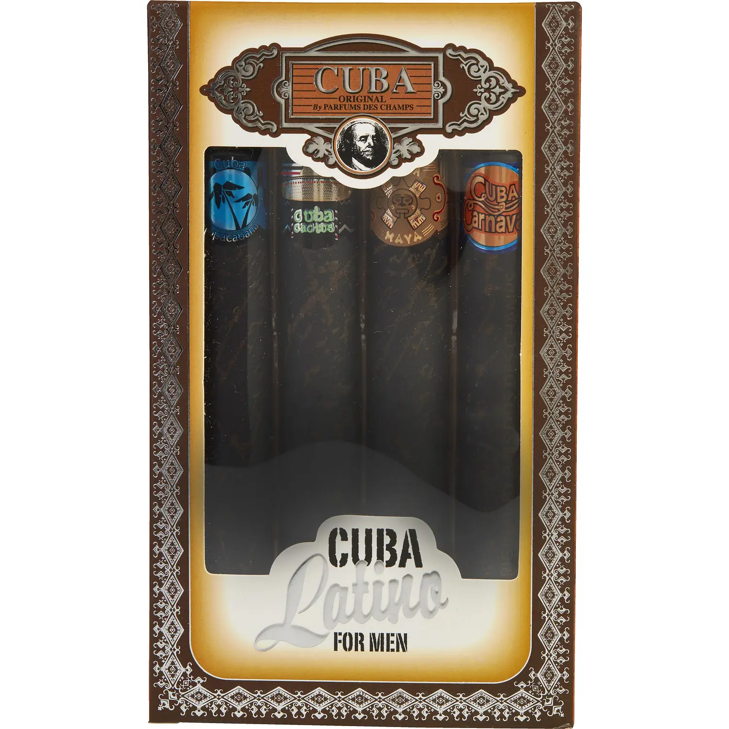 Cuba Latino Variety Set-4 Piece Mini Variety With Cuba Copacabana & Carnaval & Cactus & Maya & All Are Edt Spray 1.17 Oz For Men