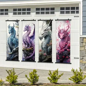 4-Pack Hanging Banners, Fantasy Dragon Theme Decor Posters, Cool Dragon Pattern, Game Room Decoration, Living Room Art, Waterproof Printing