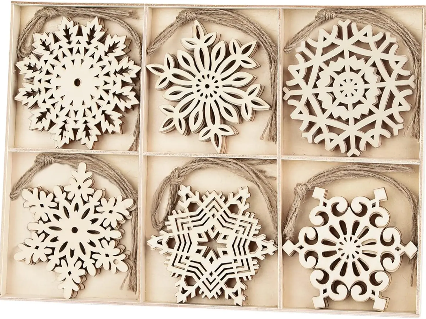 30pcs Wooden Snowflakes Ornaments, Binswloo 4 inch Christmas Ornaments Snowflakes Shaped Embellishments for Rustic Christmas Decoration DIY Crafts,
