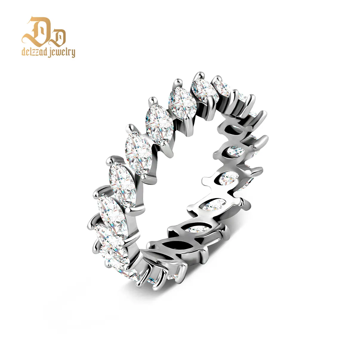 Delzzad 4.8ct Marquise Eternity Ring Synthetic Moissanite Eternity Band S925 Christmas Gift