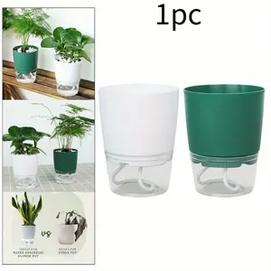 Lazy Hydroponic Flower Pot Automatic Water Absorbing Flowerpot Transparent Double Layer Plastic Resin Self Watering Plant Office
