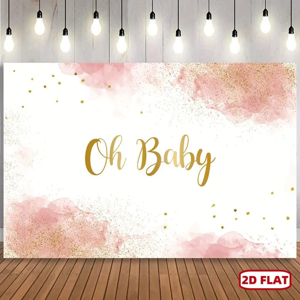 1pc 2D Flat Oh Youngsters! Watercolor Pastel Backdrop - Pink Clouds & Golden Glitter, Perfect for Youngsters Showers, Birthdays - Durable ployester, Easy-to-Fold Design Banners Multicolor