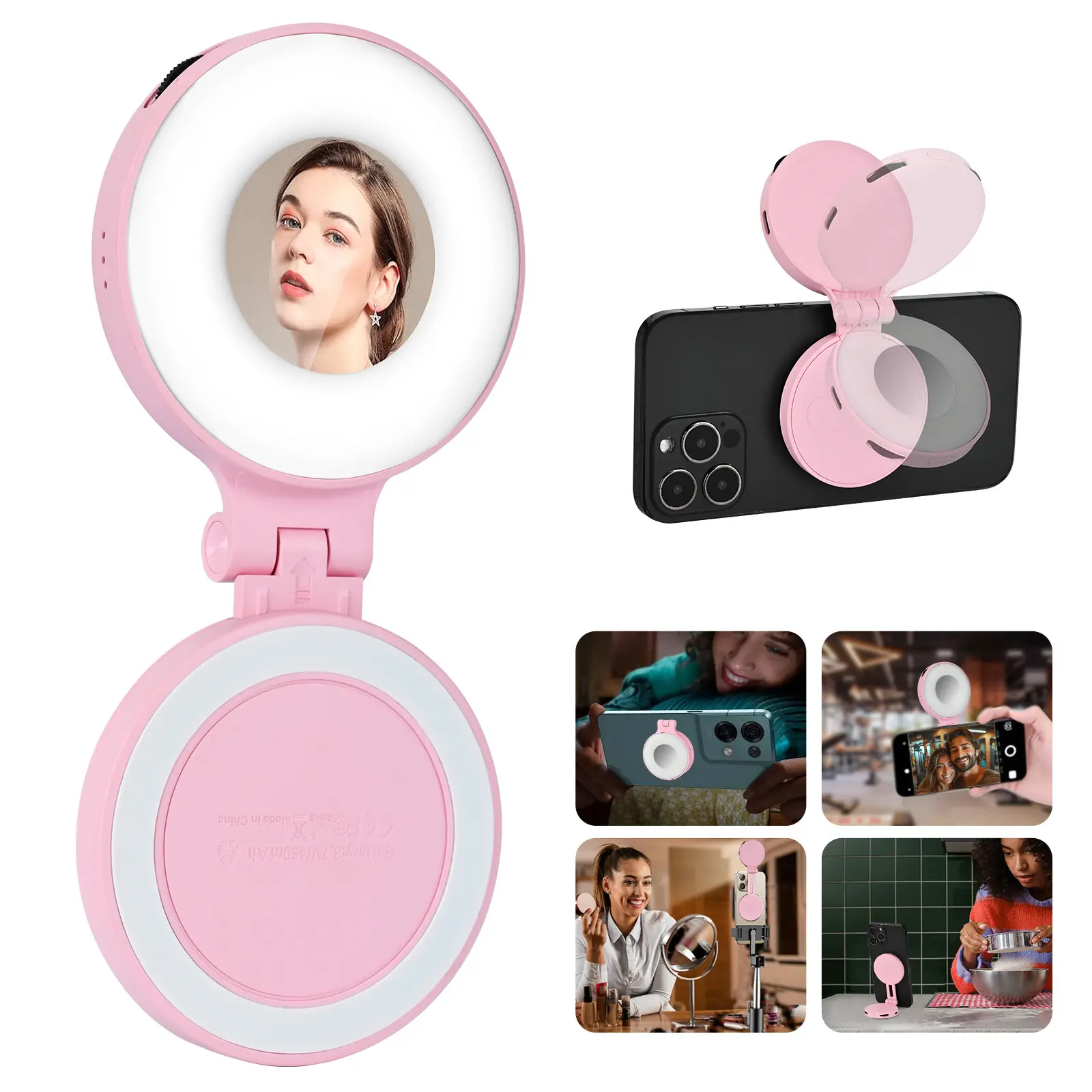 3-In-1 Adjustable LED Selfie Ring Light - Pocket-Size Electronic Gadget with 225° Rotate, Inbuilt Mirror, MagSafe Magnetic Mobile Phone Holder for Phones & Cases, Live Streaming Accessory for Teens