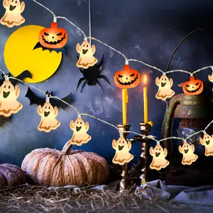Cute Halloween Pumpkin Ghost Light String, 20 Bulbs with Fun Charms, Battery Operated (no Batteries Included), Perfect for Party Decorations