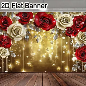 1pc, easter backdrop, easter bannerVibrant red and white rose-themed festive backdrop, perfect for wedding celebrations, anniversary parties, holiday decorations, photography settings, and elegant indoor or outdoor events. Featuring a shimmering g
