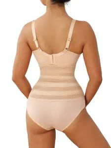 Women Mesh Breathable Tummy Control Shapewear Bodysuit Adjustable Strap Back Hook Waist Trainer Slimming Shaper Under Dresses Daily Body Shaper