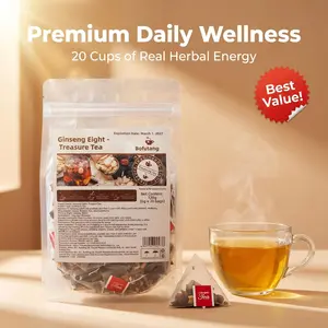 Men's Natural Herbal Beverage, Tea with 5-Treasure Ginseng, 8-Treasure, Red Date, Wolfberry & Mulberry Formula, Scented Health Tea, 60 Bags