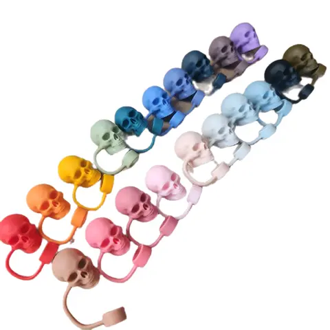 Skeleton Skul 3D Silicone Straw Topper for Tumbler Straws - Durable Reusable Fun Playful Skull Design Kitchen Utensils Drinkware Drink