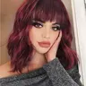 Women's Voluminous Short Curly Bob Wig with Chic Bangs - Female Synthetic Full Machine Wig, 20-23 in, Heat Resistant, Natural Hair Feel, Adjustable Straps, Breathable Net Cap