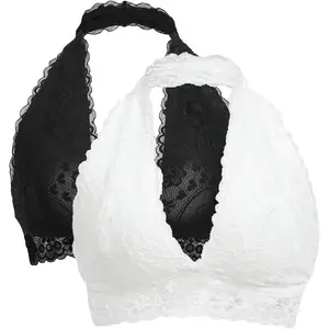 Women's 2 Piece Halter Lace Bralette Bra Womenswear Bridal Black And White Brallete(Sheet)