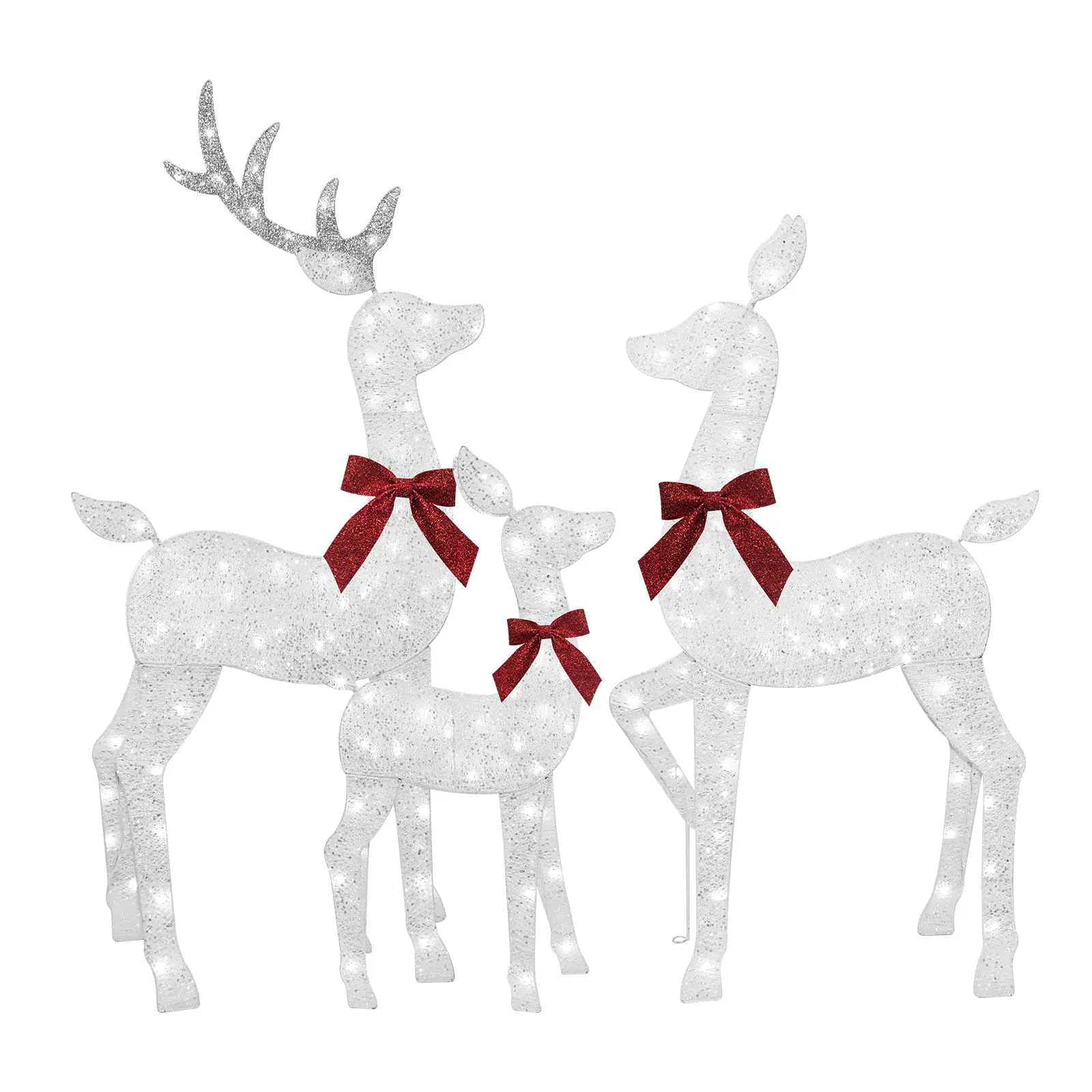 4ft 3-Piece White Christmas Deer Family Set, 145leds Plug-In White Reindeer Family Set, Christmas Decorations Outdoor Yard Display