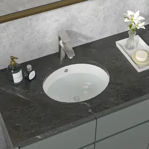 Sarlai 16.5 x 13.4 Inch Undermount Ceramic Bathroom Sink Oval Bathroom Vanity Sink White Ceramic Vessel Sink with Overflow Hole