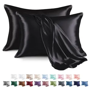 Satin Pillowcase for Hair and Skin, Silk Satin Pillowcase 2 Pack, Queen Size Pillow Cases Set of 2, Silky Pillow Cover with Envelope Closure (20x30, Black)