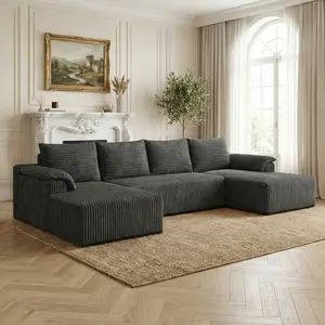 [3 Packages Shipping] 133" U-Shaped Boneless Sectional Cloud Couch Corduroy Velvet Modular Double Chaise No Assembly Required Sofa Living Room Furniture family memory foam Deep Space-Saving ushaped