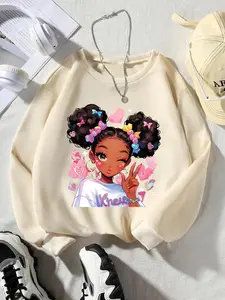 Girl's Cartoon Print Drop Shoulder Sweatshirt, Fashion Casual Crew Neck Long Sleeve Pullover for Daily Outdoor Wear, Girls Clothing for Spring Fall