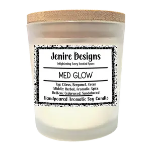 Med Glow Soy Candle (8 oz) – Citrus & Bergamot with Herbal Woods with Crackling Wood Wick