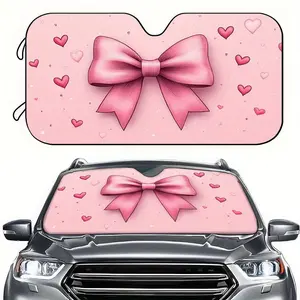 1pc Car Sunshade with Pink Bow and Heart Design, Front Windshield Sun Visor, Easy to Install, Suitable for Sedan and Universal Models