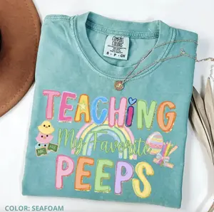 Comfort Colors Teaching My Favorite Peeps TShirt, Easter Teacher Shirt, Cute Teacher Easter Shirt, Bunny Teacher Tee, Hoppy Teacher Easter, Full Sizes