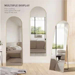 64"x21" Arched Full Length Mirror with Stand Aluminum Frame Floor Mirror for Bedroom,Glod