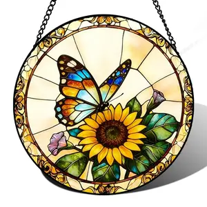 Sunlight Catcher Colorful Glass Butterfly Sunflower Hanging Decor, Window Wall Decoration, Cross-Border, Garden Suncatchers