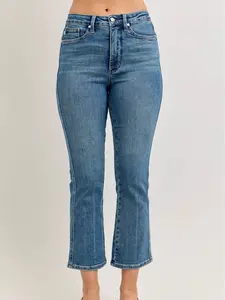 Judy Blue High Waist Tummy Control Cropped Kick Flare Jeans 881097, Stretchy Cotton Denim Womenswear Bottom, Ankle Pant, Chic Style Trendy