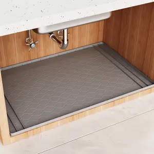 Trimmable Silicone Under Sink Mat (Fits 34"x22" & Smaller) | Waterproof Cabinet Protector & Shelf Liner | Cut-to-Fit Drip Tray with Drain