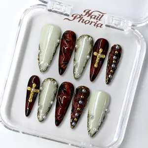 NailPhoria AMBER ELEGANCE - Handmade Press-On Nails | Reusable, Salon-Quality, Long-Lasting, Glossy Design